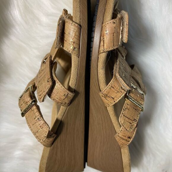 Vionic cork and gold wedge strappy sandals with side buckle & Velcro straps SZ7 - Picture 5 of 10